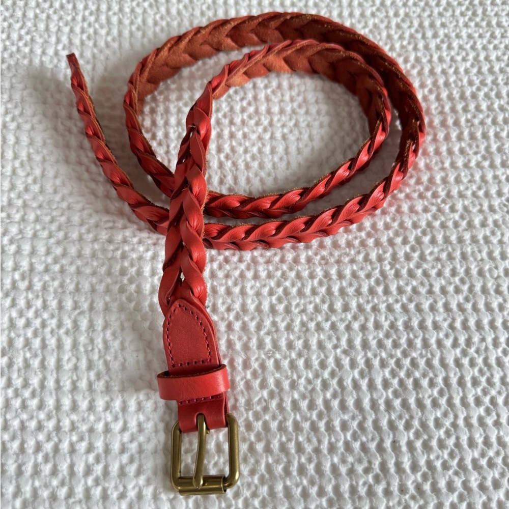 J.Crew peach leather braided belt w/ gold hardware accents- size S/M